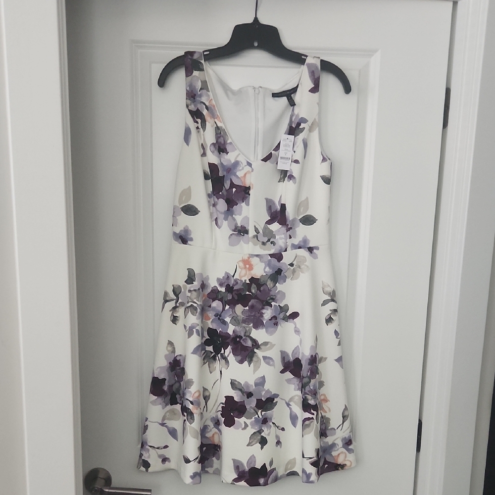 White House Black Market Floral Mini Dress - White and Purple